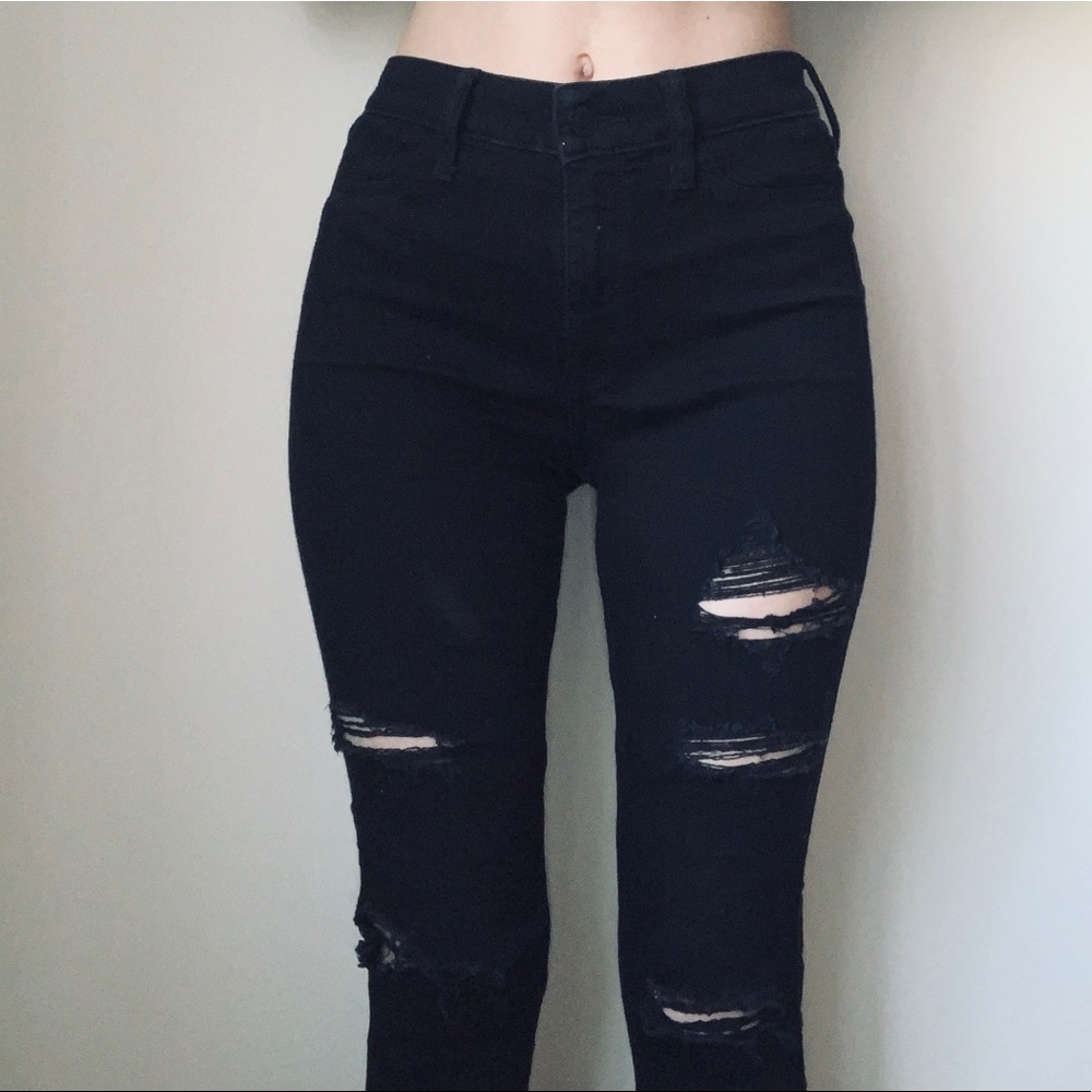 High-Waisted Black Ripped Hollister Jeans